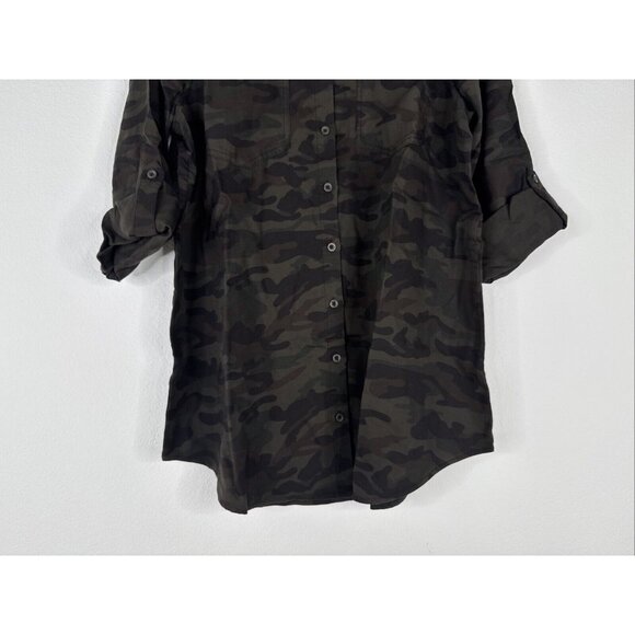 Side Stitch Button Front Tunic With Roll Tab Sleeve Camo Print Size S A381343 - Picture 6 of 13